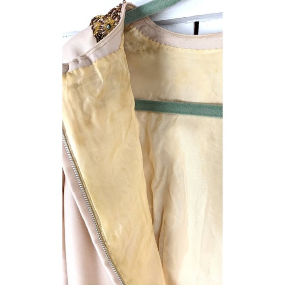 Vintage 1950s Ranees Clothiers gold beaded champagne long sleeve shift dress - Picture 9 of 10